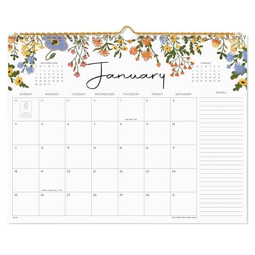 2026 Calendar, Cabbrix Wall Calendar 2026, 18 Months Calendar Runs From January 2026 - June 2027, 15" x 12", Twin-Wire Binding, Hanging Hook, Floral Design