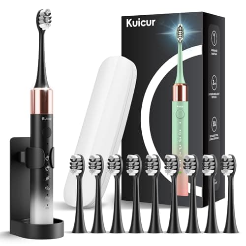 Kuicur Electric Toothbrush for Adults and Kids, Comes with 10 Brush Heads & Travel Case, 5 Modes with 2 Minutes Built in Smart Timer, One Charge for 90 Days, 42,000 VPM Motor