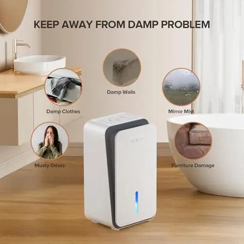 Dehumidifier for Home,1000 sq.ft Dehumidifier for Basement Bathroom Bedroom with Auto Shut Off, Built-in Aromatherapy Diffuser,7 Colors LED Light, Quiet Dehumidifiers with Sleep Mode(CS08-Deep White) 8