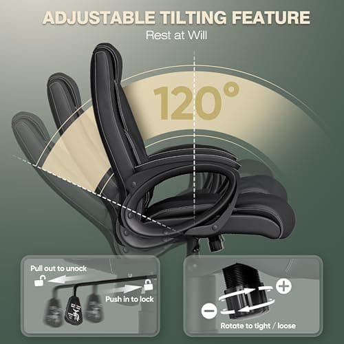 ELABEST Ergonomic Big and Tall Leather Office Chair, Comfortable Executive High Back Computer Desk Chair, Modern and Comfy With Padded Armrests, Black 6