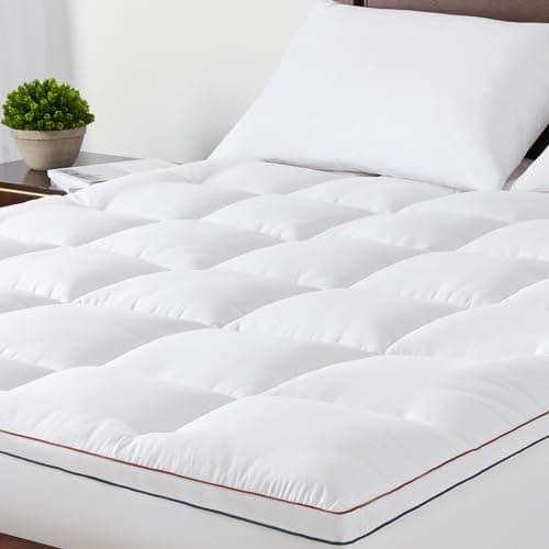 JKMAX Mattress Topper King - Pillow Top Mattress Pad Extra Thick Cover with Deep Pocket - Mattress Topper for Back Pain - Overfilled 3D Snow Down Alternative Plush Mattress Protector (King,White)