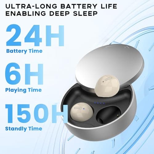 Yonblow Sleep Earbuds for Side Sleepers，Bluetooth 5.3 Ultra-Light in-Ear Headphones, Invisible Earbuds with Charging Case, Clear Call Quality, Mini Design for Comfortable Sleep OffWhite 6