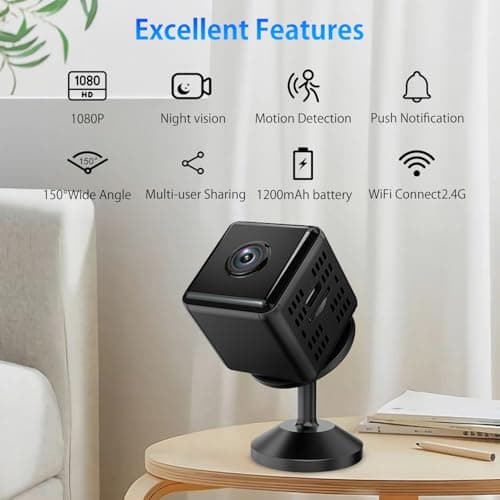 Hidden Camera, 1080P HD WiFi Camera - Mini Nanny Spy Cam with Night Vision & Motion Detection - Indoor/Outdoor Wireless Security Cameras for Home, Car, Baby & Pet Monitoring(Black) 2