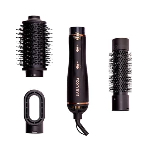 FoxyBae 3-in-1 Ceramic Interchangeable Hair Tools - Blowout Dryer - 3 Detachable Heads: 2.4" Blowout-Brush, 1.5" Hot Round Brush & Drying Cylinder Hair-Dryer & Hair Styling Set (Black Rose-Gold)
