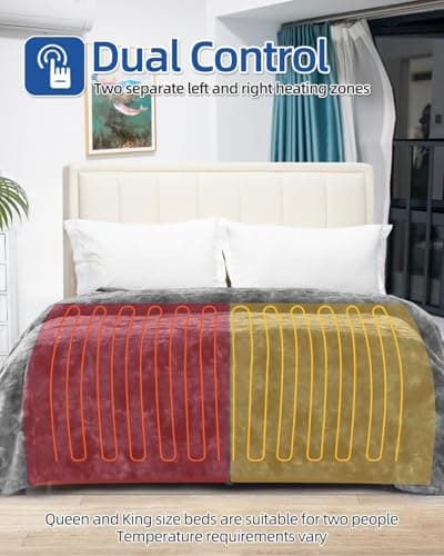 TCOMAKE Electric Heated Blanket Queen Size, 84 * 90 Inchs Flannel Warm Blanket with 10 Heat Settings, 10 Hours Auto Shut Off, Fast Heating Warming Blankets, Machine Washable, Grey 6