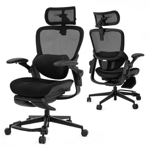 CabLady S2 Petite Ergonomic Office Chair for Women, Small Frame Desk Chair with Adjustable Lumbar, Headrest & Footrest, Space-Saving Flip-Up Armrests
