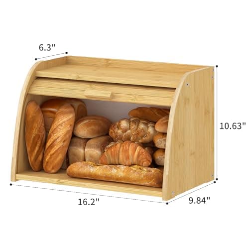 Kitsanery Bread box for kitchen countertop, Bamboo bread storage, Roll-Top bread container, Farmhouse bread holder for homemade bread (single layer) 5