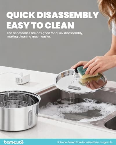 Wireless Cat Water Fountain - 108oz/3.2L Automatic Cat Water Fountain Cordless, Stainless Steel Battery Operated Pet Fountain Rechargeable Water Dispenser for Cats, Dogs, Multiple Pets 9