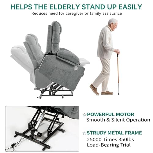 YITAHOME Electric Power Lift Recliner Chair for Elderly, Fabric Recliner Chair with Massage and Heat, Spacious Seat, USB Ports, Cup Holders, Side Pockets, Remote Control (Grey) 8