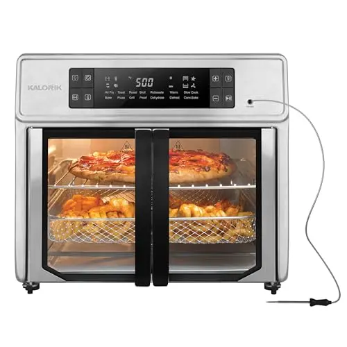 Kalorik Air Fryer Oven MAXX Advance Series 26-Quart with Digital Controls Easy-View Door and 14 Smart Cooking Presets, Includes 9 Cooking Accessories & Smart Probe, 1700-Watts, Black