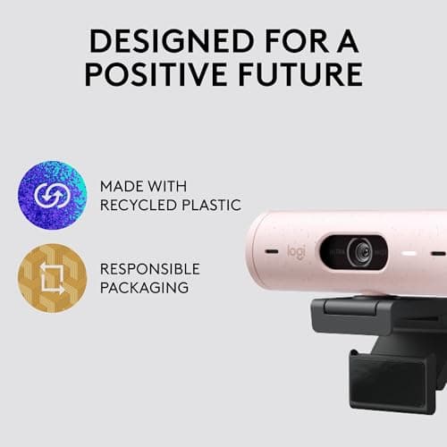 Logitech Brio 500 Full HD 1080p Webcam with Auto Light Correction, Dual Noise Reduction Mics, Privacy Cover, Works with Teams, Meet, Zoom - Rose 6