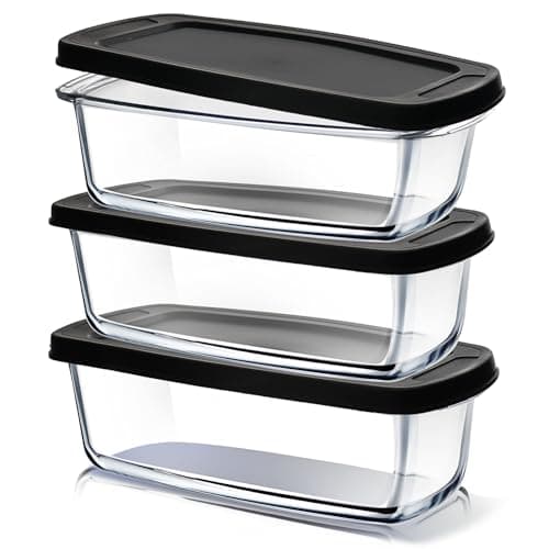 EATEX Glass Bread Pans for Homemade Bread Baking, 1.9 Qt Deep Glass Food Storage Containers with Lids, 3 Bread Loaf Pans 3 Airtight Lids
