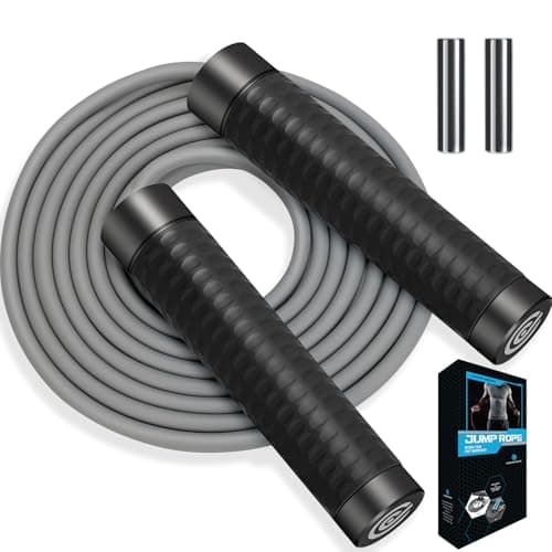 Weighted Jump Rope for Men，Women and kids(1LB), Jump Ropes for Fitness, Speed Skipping Rope, Gym,Indoor/Outdoor - Fitness, Workout, Boxing,crossfit (Black) 8