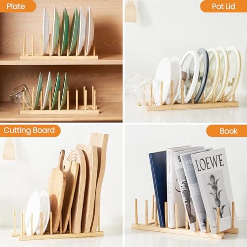 Worthyeah Bamboo Dish Drying Rack-2 PCS Pot Lid Plate Rack Organizer Holder for Cabinet-Cutting Board Organizer for Dish, Pot Lid, Bowl, Cup, Cutting Board 6