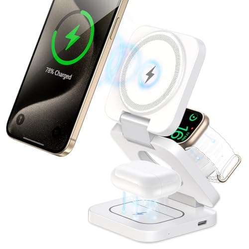 Wireless Charger for iPhone, KU XIU 3 in 1 Travel Charging Station for iPhone 17/16/15/14/13/12 Series, 5W Foldable Charger for Apple Watch10/9/8/7/6/5/4/3/SE, for Airpods 4/3/2/Pro