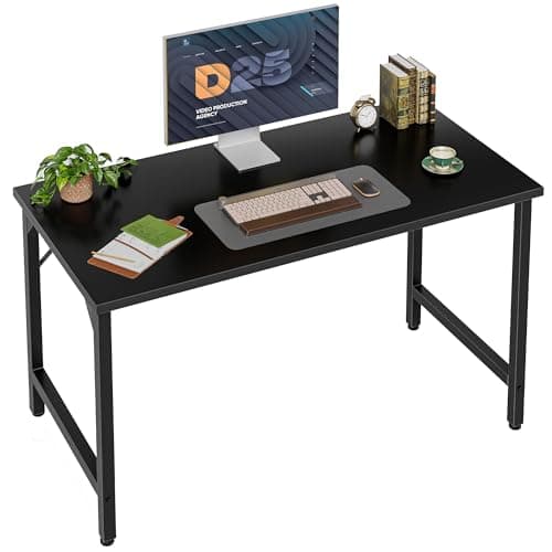 Grandder Small Office Computer Desk, 40 Inch Morden Simple Writing Study Table for Home Bedroom, PC Gaming Desk with Adjustable Feet and Sturdy Metal Frame, Black
