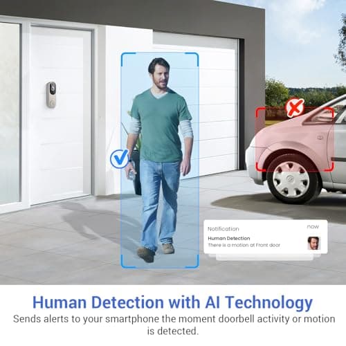 LumoYuzu 1080p Wireless Doorbell Camera for Home Security, Battery Powered, Live View, Cloud Storage, AI Human Detection, Night Vision, Two Way Audio, Indoor Outdoor Surveillance, 2.4G Wi-Fi only 2