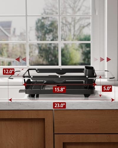 Sakugi Dish Drying Rack - Stainless Steel Dish Rack with Drainboard for Kitchen Counter and Sink, X-Large, Black 5