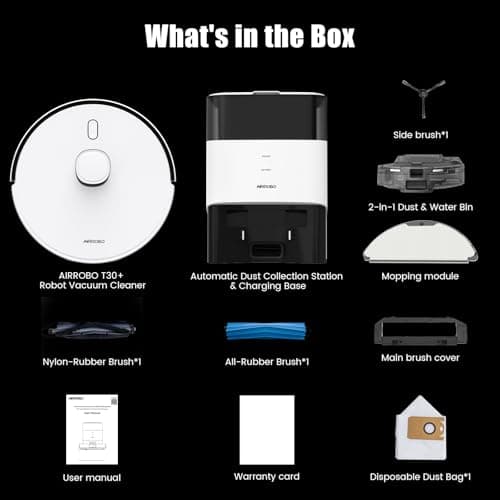 AIRROBO Robot Vacuum and Mop, 60-Day Self-Emptying, 6000PA Suction, Tangle-Free Brush for Pet Hair, Carpet Detection, LiDAR Navigation, APP ＆ Voice Control, White 9