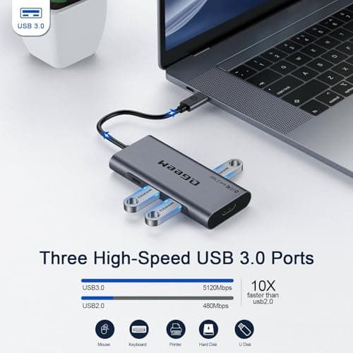 USB C Hub, QGeeM USB 4k to HDMI Adapter, 7 in 1 USB-C Dongle with 100W PD,USB 3.0, Card Reader, Compatible for MacBook iPhone 15/17 Ipad Pro max,Chromebook Laptop USB Type C Dock-Grey 6