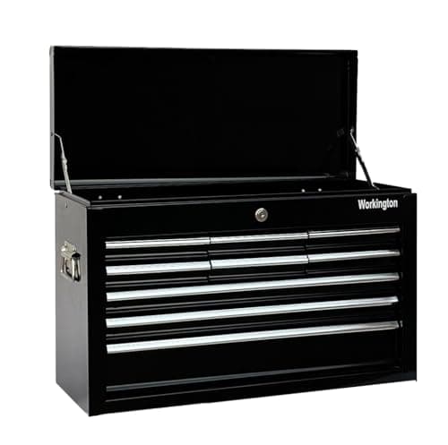 Workington Portable Metal Tool Chest with 9 Drawers, 24" 9-Drawer Tool Chest Cabinet with Ball Bearing Drawer Slides, Steel Tool Storage Box Organizer 4006 Black 6