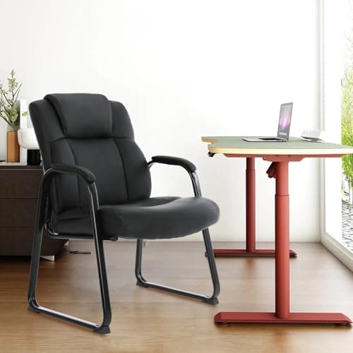 CLATINA Big & Tall 500 lb. Guest Chair, Leather Reception Chairs with Sled Base and Padded Arm Rest for Waiting Room Office Home and Meeting Conference-Black 8