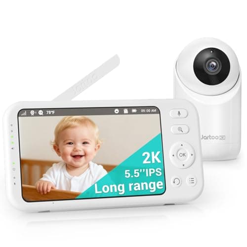 Jartoo 2K 5.5" Video Baby Monitor with Camera and Audio,AI Cry Detect 1860ft Long Range Baby Monitor No WiFi Baby Camera Wireless,Clear Night Vision,ANC, 2-Way Talk,White Noise,6000mAh [2025 New]