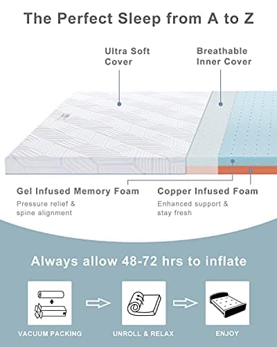 BedStory 4 Inch Memory Foam Mattress Topper Twin, Gel Copper Infused Bed Toppers, Medium Firm Foam Mattress Topper with Removable Cover 6