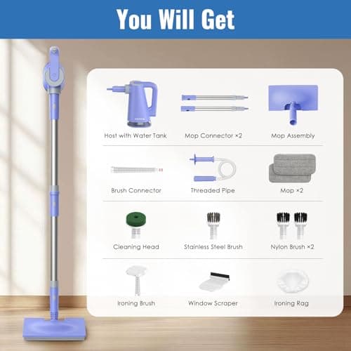 FEPPO Steam Mop with Detachable Handheld Steam Cleaner for Home and Floor Cleaning, 10-in-1 Multi-purpose Attachments & 2 Pads, Powerful Steamer for Floors, Hardwood, Tiles,Grout,Windows,Kitchen,Bath 7