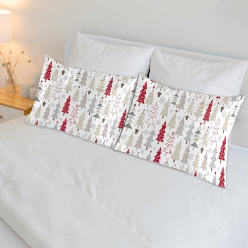 Satin Pillowcase for Hair and Skin Christmas Tree Silk Pillowcase with Envelope Closure, Standard Size Cooling Pillow Cover for Bedroom Home Christmas Decorations Xmas Gifts for Mom Daughter Women Men 6