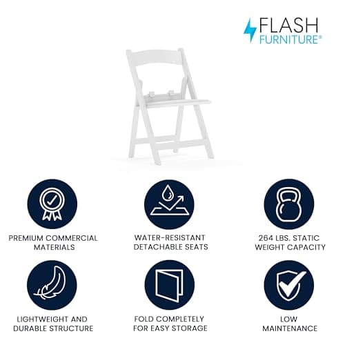 Flash Furniture HERCULES Kids White Resin Folding Chair with White Vinyl Padded Seat 4