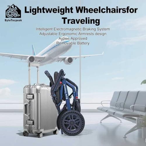 ByteTecpeak Lightweight Electric Wheelchair for Adults - Foldable Electric Wheelchairs for Seniors, 500W Motors Motorized Wheelchairs Support 330 lbs, All Terrain Travel Powered Wheel Chairs, Blue 9