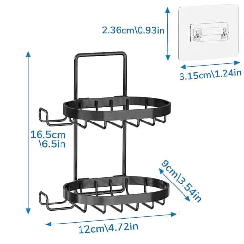 MASADI 2 Tier Soap Dish Holder, Soap Bar Holder with Hooks, Shampoo Bar Caddy for Shower Wall, Razor Holder for Shower, Bar Soap Container 304 Stainless Steel, Bathroom (Black) 7