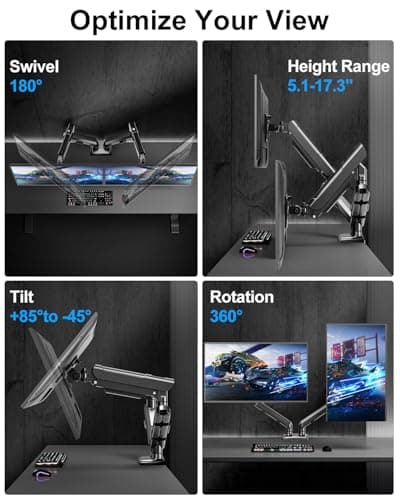 Dual Monitor Arm for 17-32 Inch Computer Screens, 22lbs per Arm, Full Motion Monitor Desk Mounts for 2 Monitors, Gas Spring Desk Mount, VESA Mount, Freelift Pro 5