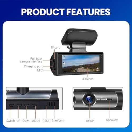 Upgraded Front & Rear Dashcam,2025 New Car Dash Cam 1080p Dash Camera, 24-Hour Night Vision and HDR, Loop Recording and Motion Detection (Dual Recording Front and Behind of Car) with 32G Memory Card 5