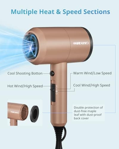SHRATE Lightweight Ionic Hair Dryer with Diffuser - Powerful 1800W Blow Dryer for Fast Drying - Professional Low Noise Mini Hair Dryer for Travel, Gifts, Hair Styling 7