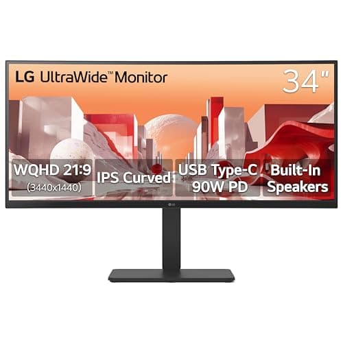 LG 34U65ZA-B UltraWide 34-Inch 3800R Curved Monitor QHD (3440 x 1440) IPS, Built-in Power, 3800R, HDR10, HDMI, DisplayPort, USB Type-C 90W PD, Built-in Speaker, Tilt/Height/Swivel Stand, Black
