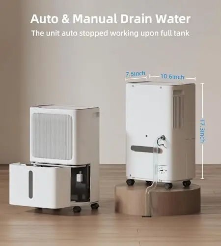 VEAGASO 2500 Sq. Ft Dehumidifier for Basement, 34 Pint Dehumidifiers For Home, Large Room, Auto Drain or Manual Drainage, Digital Control Panel, Auto Defrost, 24H Timer 5