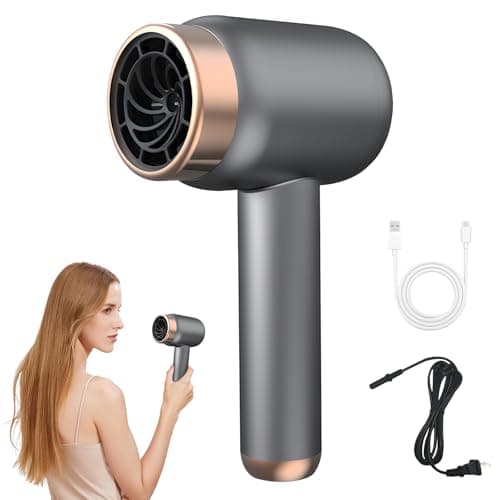 Cordless Hair Dryer for Women with Battery,Rechargeable Blow Dryer, 3 Speed Fast Drying Portable Hair Dryers,Portable Wireless Hair Dryer,Low Nois USB Rechargeable Blow Dryer for Travel(Gray)