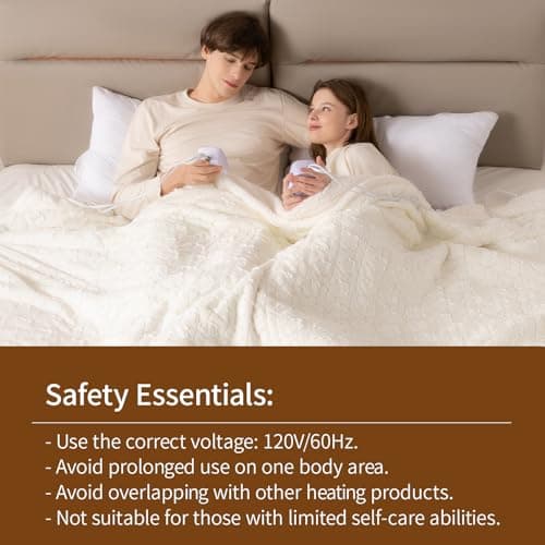 Bearhug Electric Blanket King Size 100" x 90", Dual Controller Heated Blanket, White Flower Patterns Faux Fur & Warm Sherpa, 10-Heat Levels & 1-12H Auto Off,ETL, Machine Washable 7