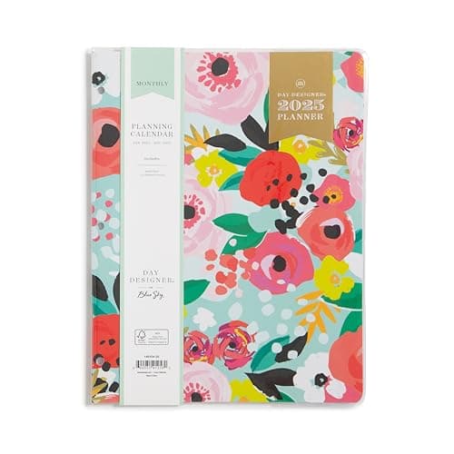 Blue Sky Day Designer 2025 Monthly Planner Calendar, January 2025 - December 2025, 8.5" x 11", Clear Flexible Cover, Stapled Binding, Secret Garden Mint