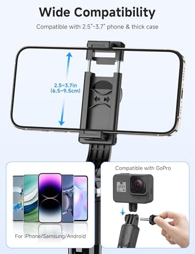 Portable Selfie Stick, 4 in 1 Extendable Phone Tripod Stand with Detachable Wireless Remote & Phone Holder 360° Rotating Mini Travel Tripod Compatible with iPhone 16/15/14/13 Pro/Android/Gopro 5