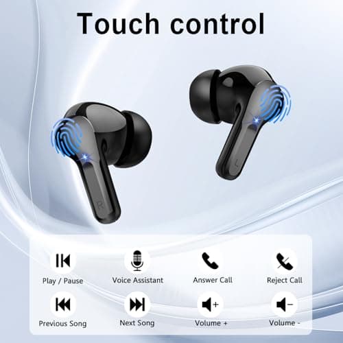 Wireless Earbuds, Bluetooth Headphones 5.4 HiFi Stereo, Ear Buds with 4 ENC Noise Cancelling Mics, 48H Bluetooth Earbuds with Dual LED Display, IP7 Waterproof in Ear Earphones for Android iOS, Black 6
