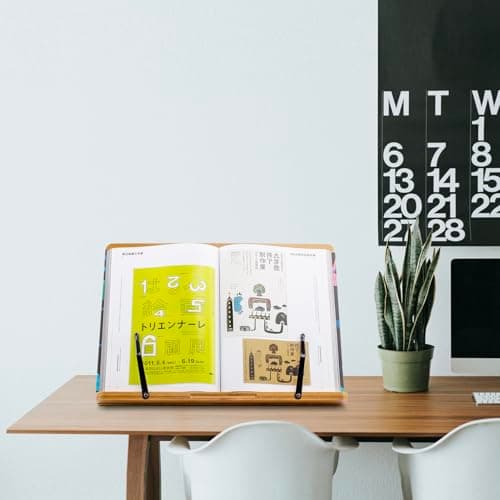 Large A+ (15.4 x 11) Inch XL Bamboo Book Stands & Holders for Reading Hands Free in Bed,Cookbook,Textbook,Law,with 6 Adjustable Height Document Stand 6