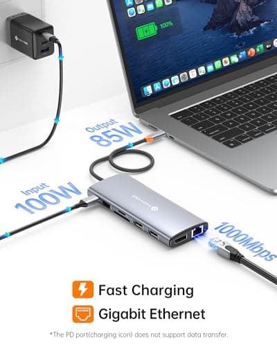 NOVOO USB C Docking Station Dual Monitor for Laptop, 14 in 1 Hub Adapter Thunderbolt 3 to Dual 4K60 HDMI+8K30 DP USB C/A Data 100W PD RJ45 SD/TF Audio 6
