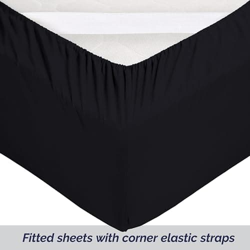Elegant Comfort Super Soft Bulk 2-Pack Extra Deep Pocket 1500 Premium Hotel Quality Microfiber Fitted Sheet for High Mattress up to 21" inch with Double Sided Smart Pockets, Twin XL, Black 5