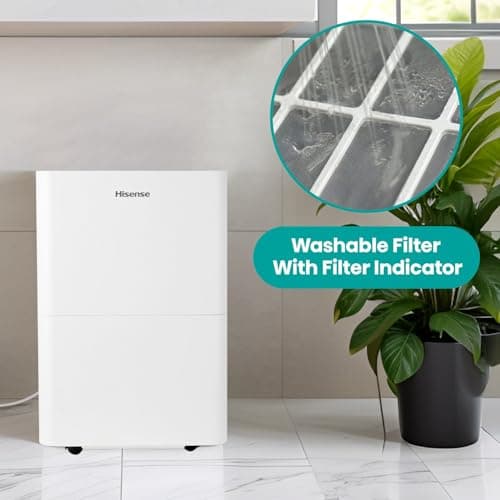 Hisense Energy Star 35-Pint Portable Dehumidifier with Auto-Shutoff & Timer, Air Humidity and Moisture Absorber for Basement, Garage, Bedroom, Bathroom, Closet, Crawlspace, Living Room, House in White 8