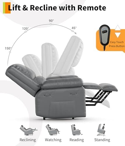 Garvee Electric Lift Recliner Chair - Heat and Massage, PU Leather Power Lift Recliner for Elderly & Mobility Impaired, Adjustable Back and Legs, Heavy Duty Lift Chair for Seniors 5