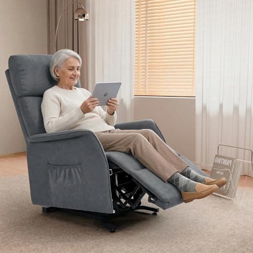 OKUP Power Lift Recliner Chair for Petite Elderly, Electric Massage Recliner with Lumbar Heat, 150° Infinite Position, Breathable Fabric, Heavy Duty 350lbs & Space-Saving Design, Dark Grey 6