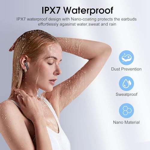 Wireless Earbuds, 2025 Bluetooth 5.4 Headphones with 3D Bass Stereo, 40H Ultralight in-Ear Buds, Bluetooth Earbuds with 4 ENC Noise Cancelling Mic, USB-C LED, IP7 Waterproof Earphones for Android iOS 7